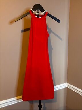Copper Key Red Halter Mini Dress with High Neck